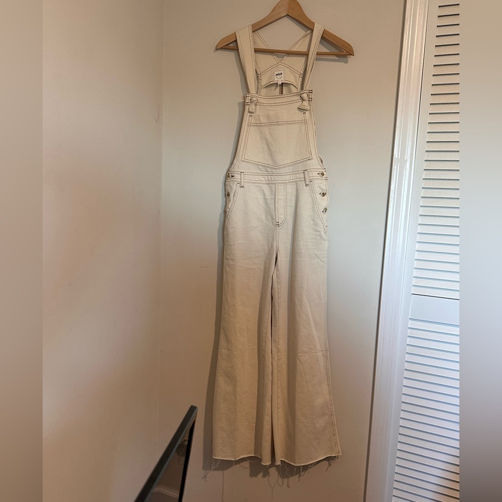 Aerie cream wideleg overalls size xs